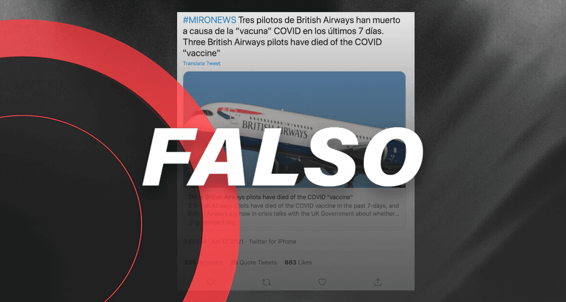 Pilotos de British Airways no fallecieron a causa de la vacuna contra COVID