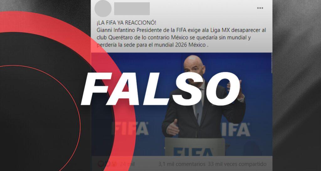 El presidente de la FIFA no solicitó ‘desaparecer’ al Club Querétaro y quitar a México el Mundial