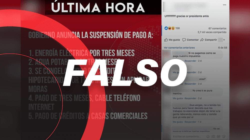 Falso que el gobierno mexicano anunció suspensión de pagos de servicios por contingencia