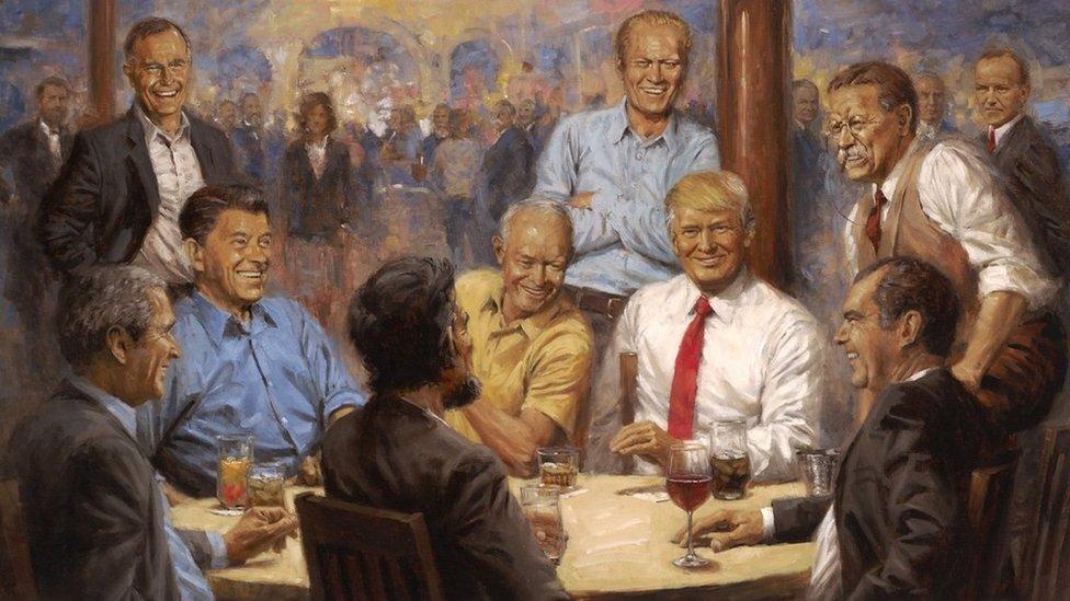 “El club republicano”: quién es quién en el polémico cuadro de Trump junto a otros presidentes que decora la Casa Blanca