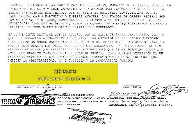 El telegrama que mandó Granier (completo)