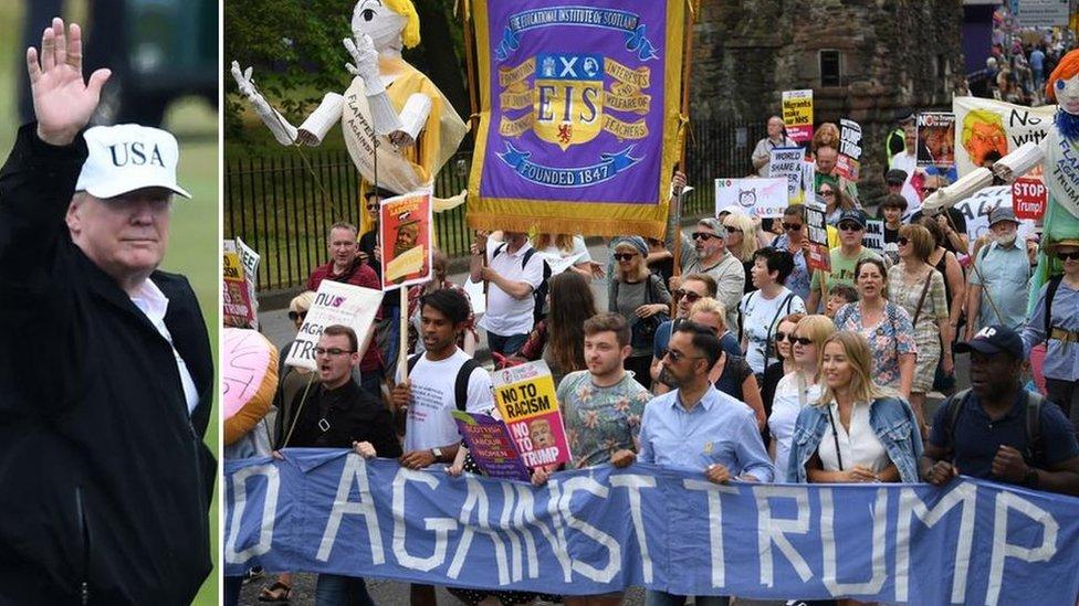 El “carnaval de resistencia” que recibió a Trump en Escocia mientras el presidente juega a golf