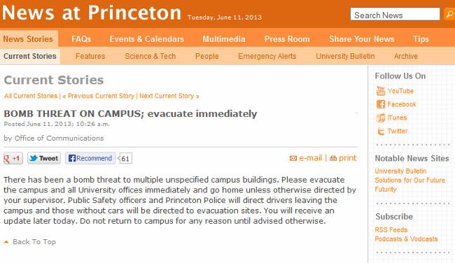Actividades en Universidad de Princeton podrían reiniciarse esta noche