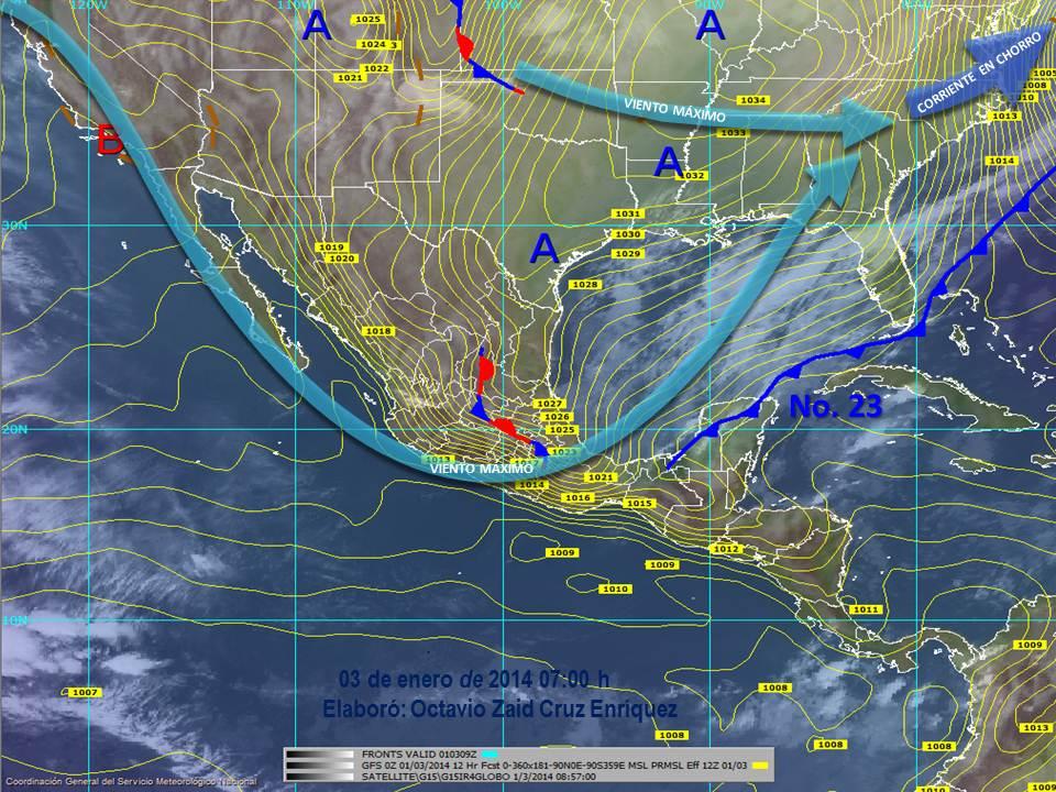 Frente frío 23 provocará fuertes lluvias en el sureste