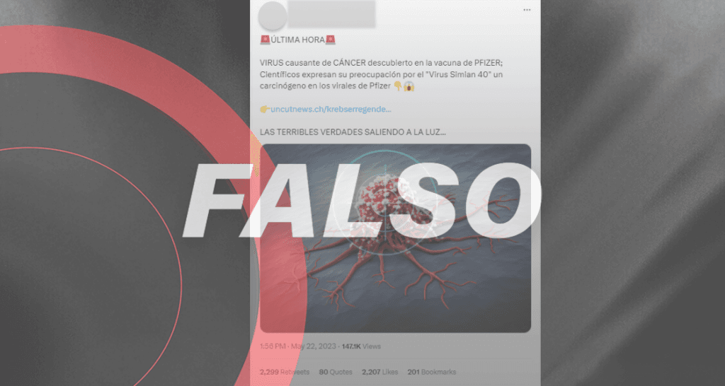 No existe evidencia de que vacuna contra COVID-19 cause cáncer por ‘virus simian 40’