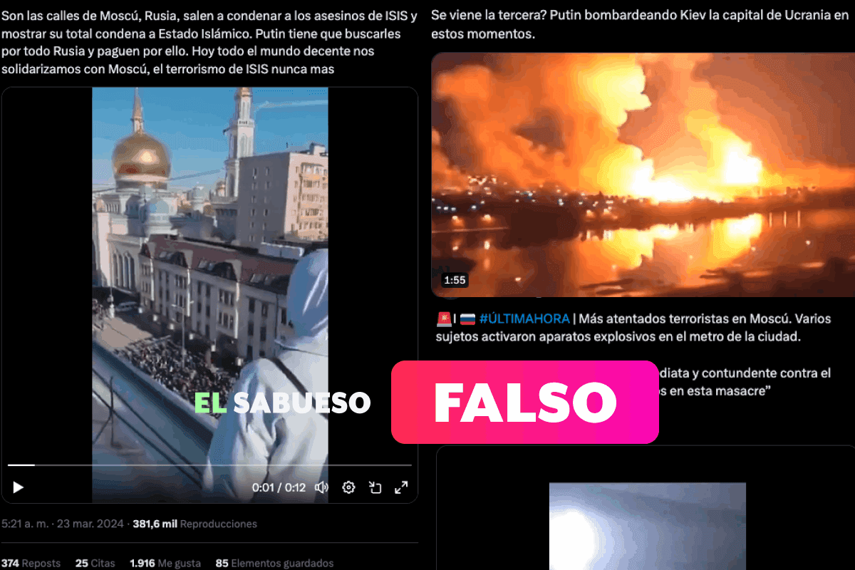 Videos antiguos, una película y el Metro de CDMX: Difunden desinformación sobre el atentado en Moscú
