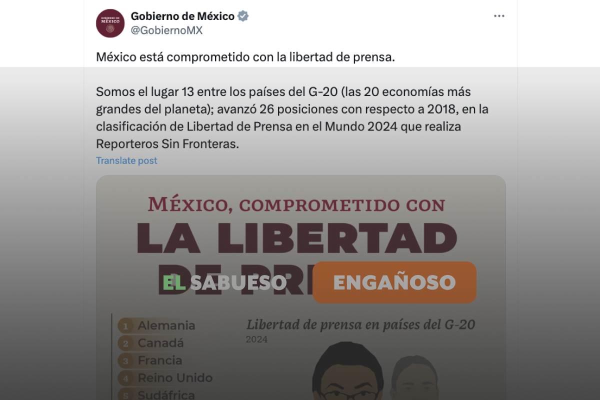 La libertad de prensa en México sigue estando en peligro, el Gobierno Federal miente con datos de Reporteros sin Fronteras