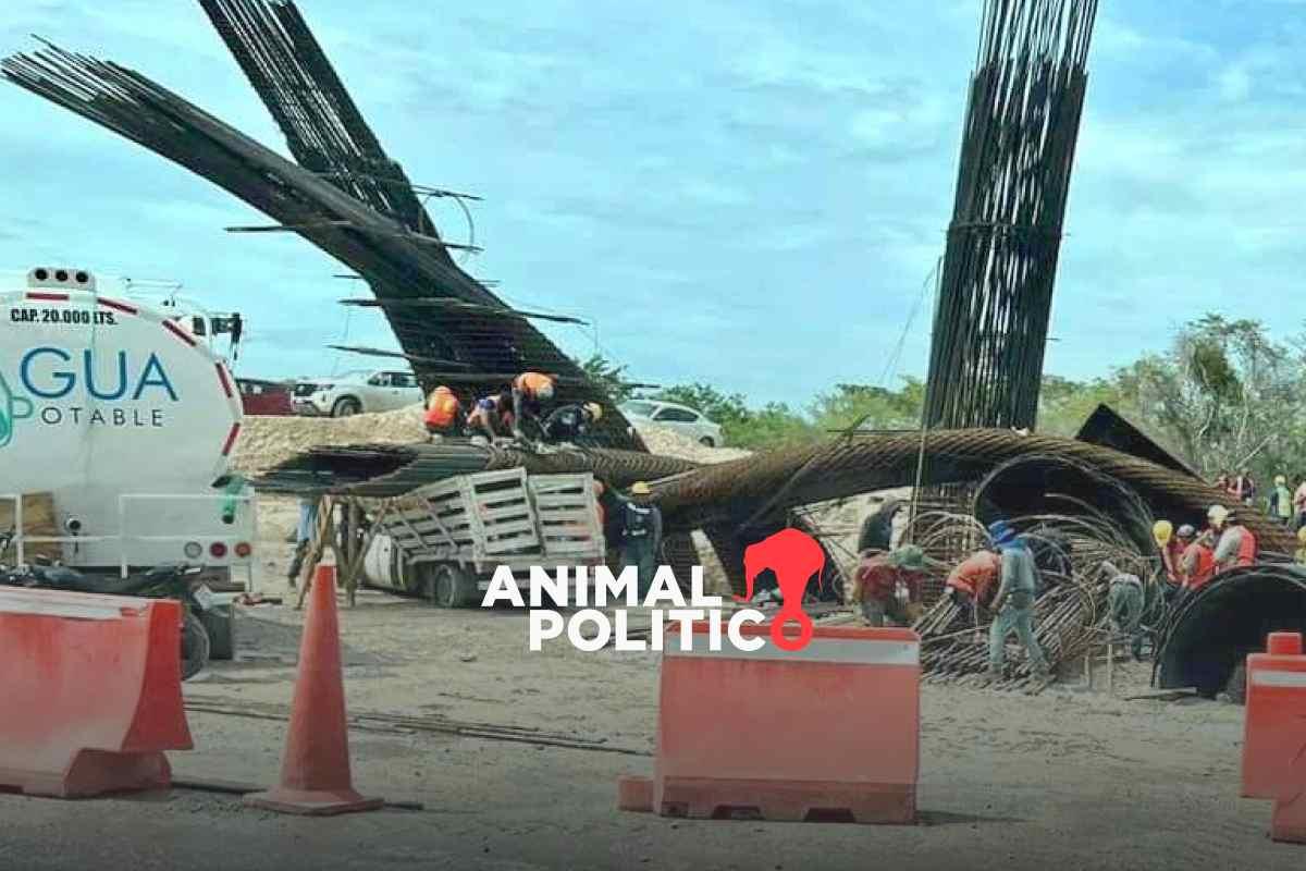Colapsa estructura del Tren Maya en Chetumal, Quintana Roo, por las lluvias; cae sobre vehículo