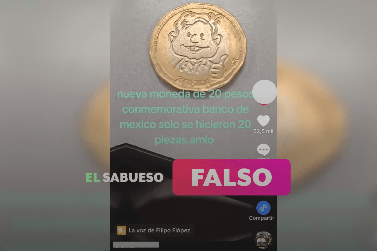 Falso que Banxico emitiera una nueva moneda conmemorativa con la imagen de AMLO