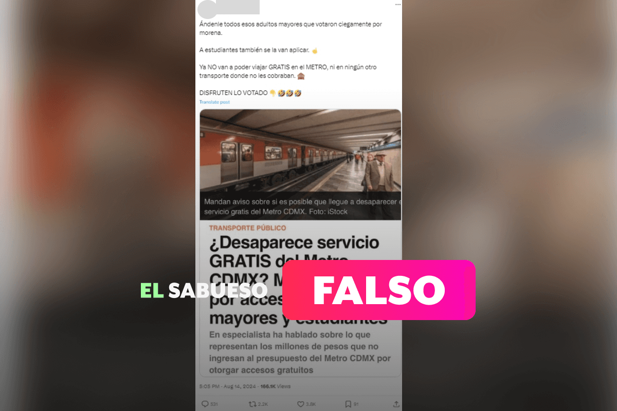 Falso que el Metro de CDMX dejará de ser gratis para adultos mayores