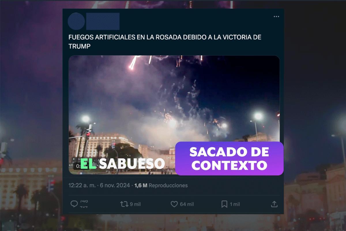 Falso que lanzaran fuegos artificiales en la Casa Rosada de Argentina por el triunfo de Trump