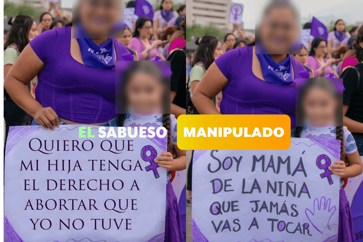 Manifestante no mostró un cartel pidiendo que su hija tenga derecho al aborto, es una imagen manipulada