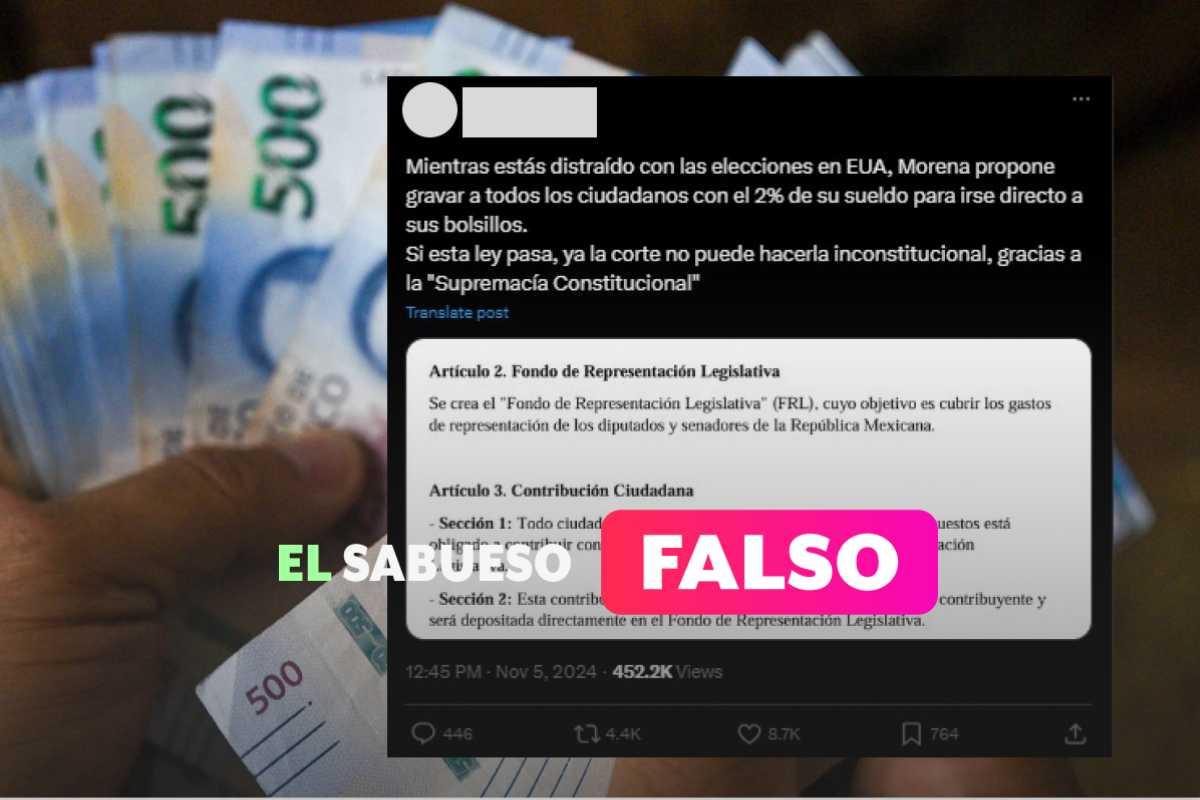 Falso que Morena propuso impuesto del 2% al salario para contribuir a supuesto fondo para legisladores