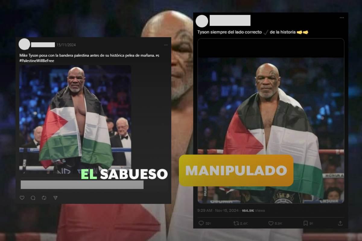 ¿Mike Tyson con una bandera de Palestina? No, las imágenes son una creación digital