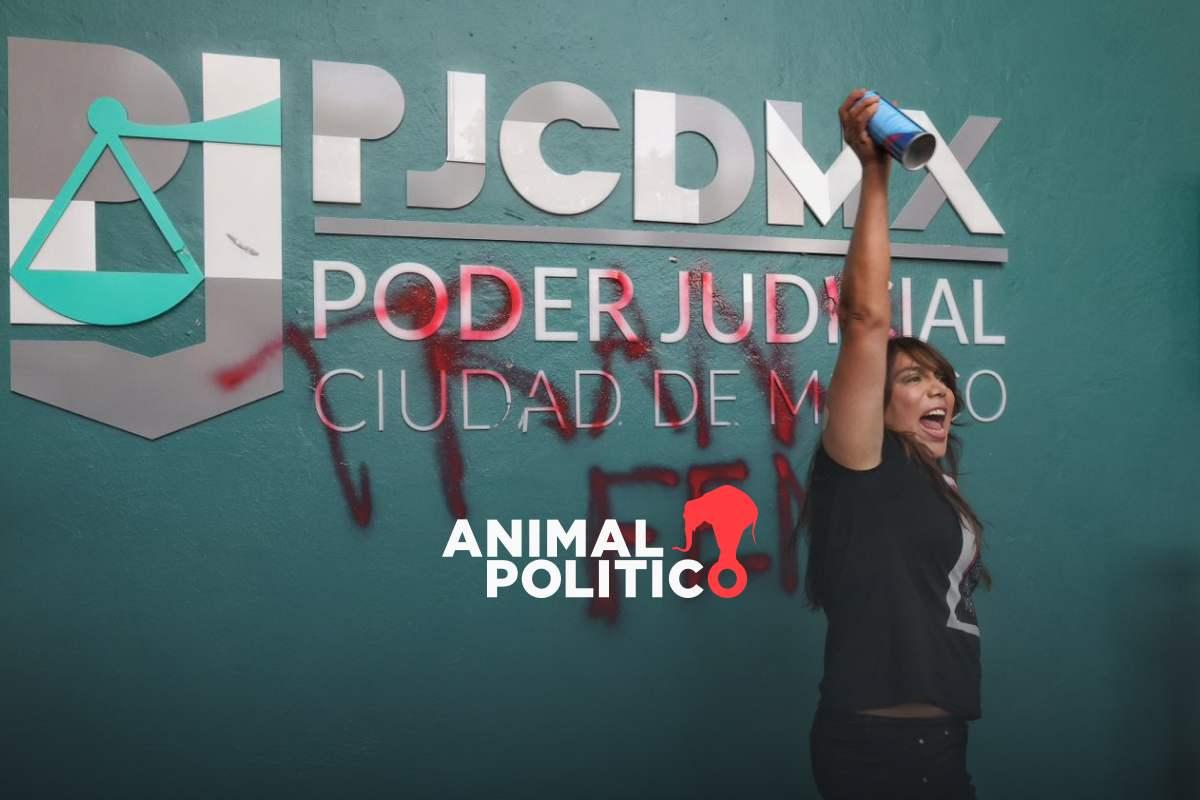 La activista Natalia Lane protesta en el Poder Judicial de CDMX por falta de justicia