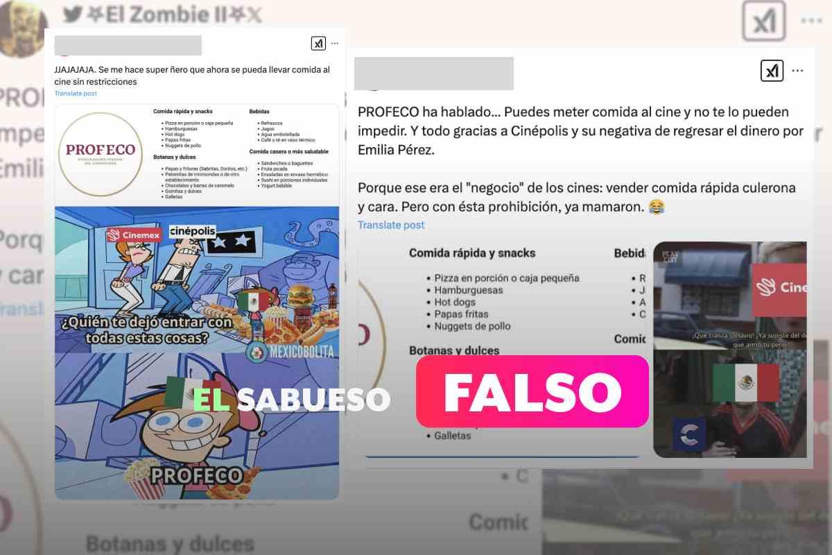 Falso que Profeco publicó lista de alimentos que se pueden ingresar a los cines