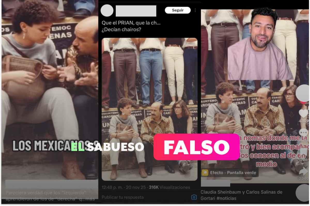 La foto de Sheinbaum, Carlos Salinas y Rosario Robles en un mitin estudiantil está manipulada