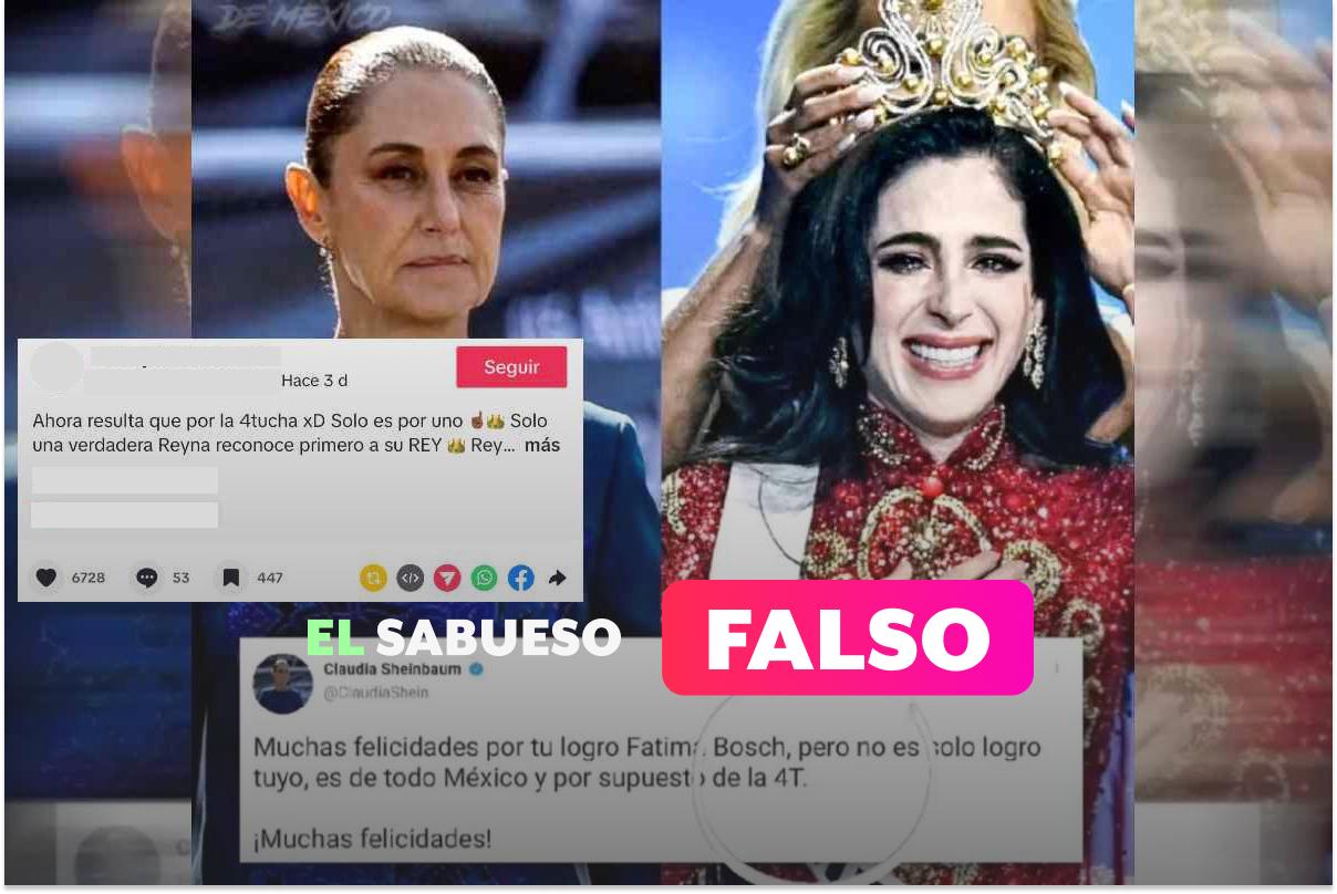 ¿Claudia Sheinbaum atribuyó a la 4T el triunfo de Fátima Bosch en Miss Universo 2025? Falso