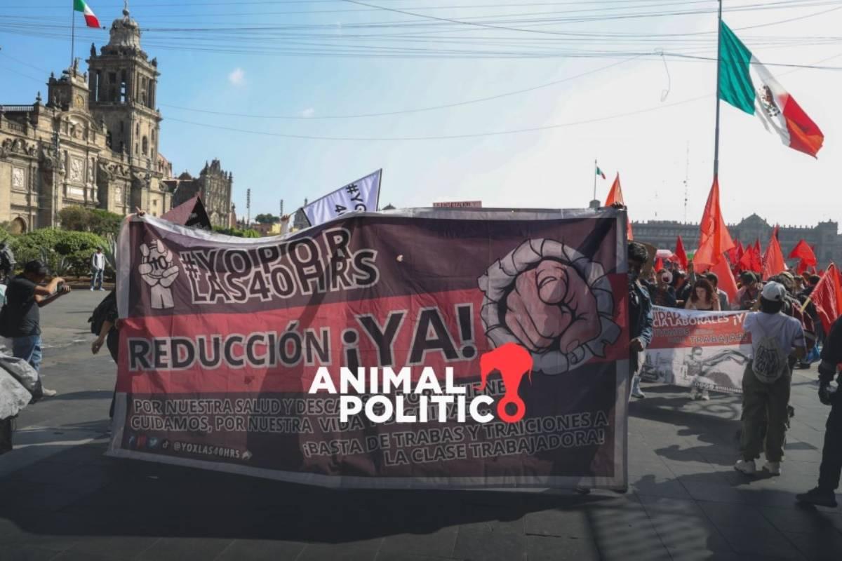 Manifestantes marchan para exigir que Congreso apruebe la reducción de la jornada laboral a 40 horas