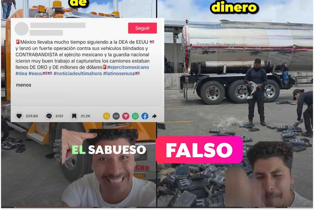 ¿Autoridades mexicanas detuvieron camiones con oro de la DEA? No, el video corresponde al aseguramiento de droga en Ecuador