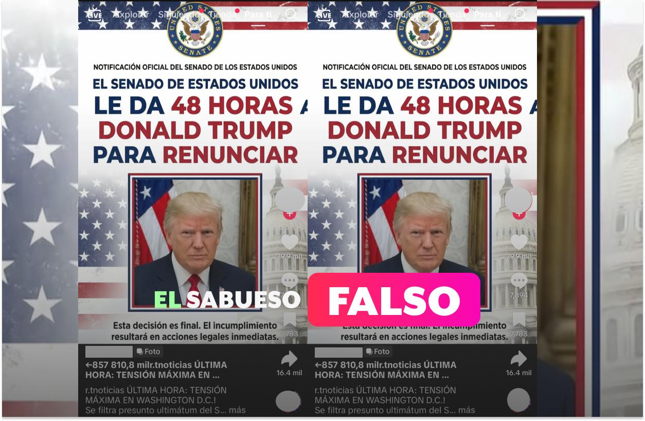 El Senado de Estados Unidos no dio un ultimátum de 48 horas a Trump para renunciar a la presidencia