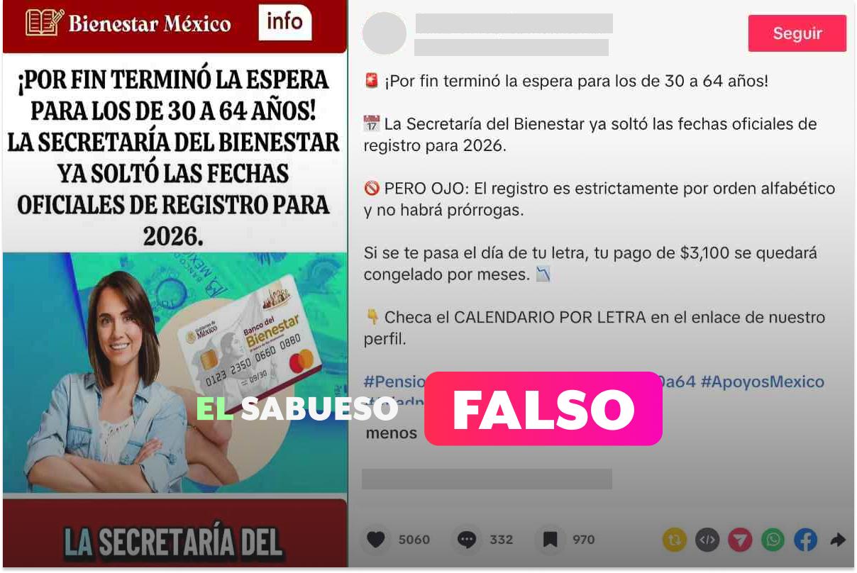 Es falso que habrá un registro para un programa del Bienestar dirigido a personas de 30 a 64 años