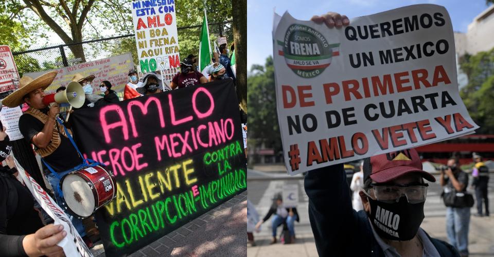Ciudadanos se manifiestan en México y EU a favor y en contra de AMLO