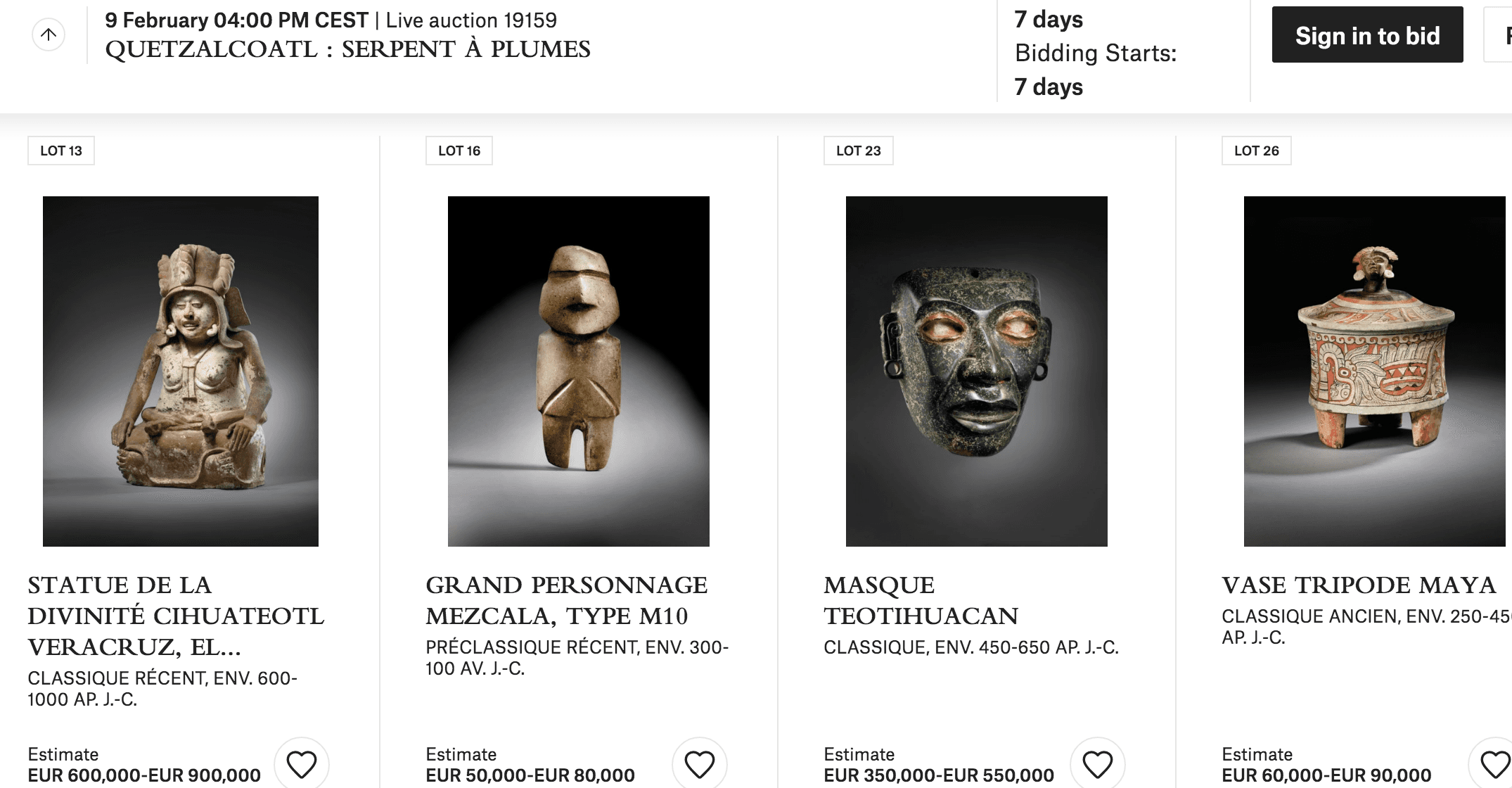 INAH presenta denuncia ante FGR para impedir subasta de objetos prehispánicos en París