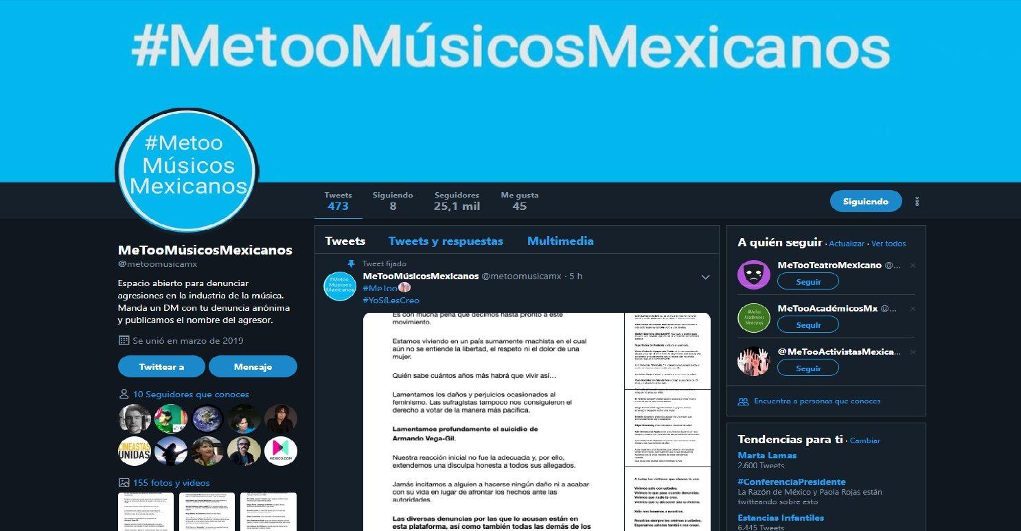 La cuenta MeTooMúsicosMexicanos suspende su actividad y lamenta la muerte de Vega-Gil