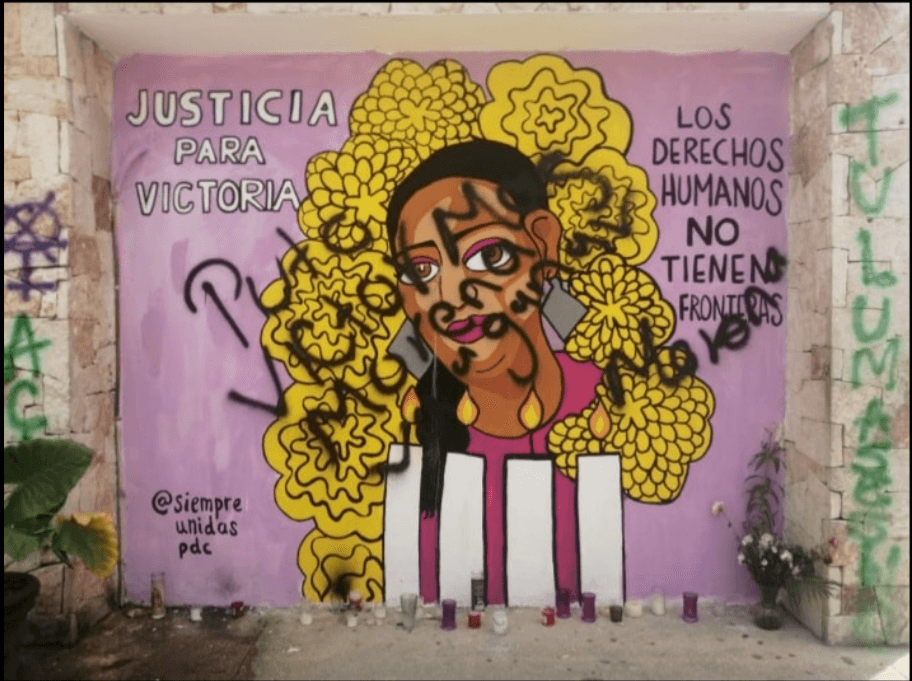 Vandalizan mural en memoria de Victoria Salazar, asesinada por policías en Tulum