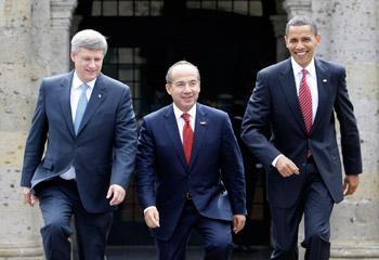Calderón, Obama y Harper acuerdan fortalecer lucha contra el crimen organizado