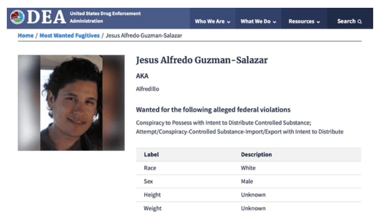 La DEA incluye al hijo de El Chapo en su lista de los 10 más buscados