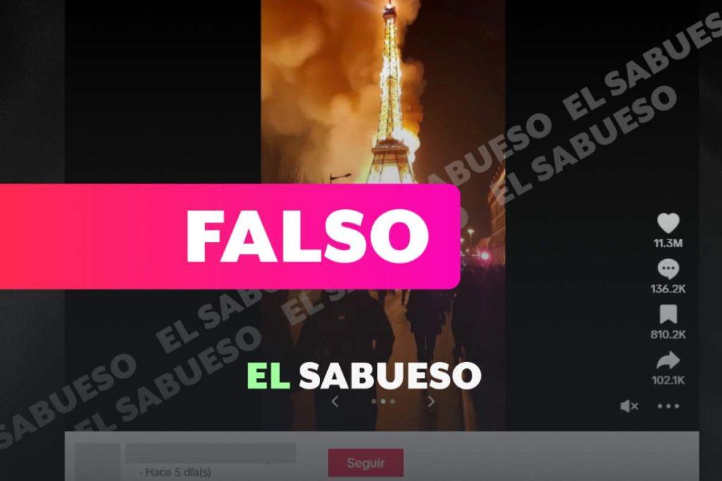 Falso que se incendiara la Torre Eiffel en enero de 2024