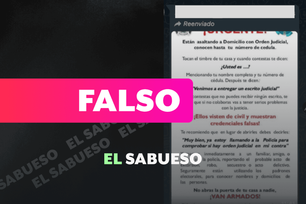 Es falsa la cadena de WhatsApp sobre asaltos a domicilio con orden judicial