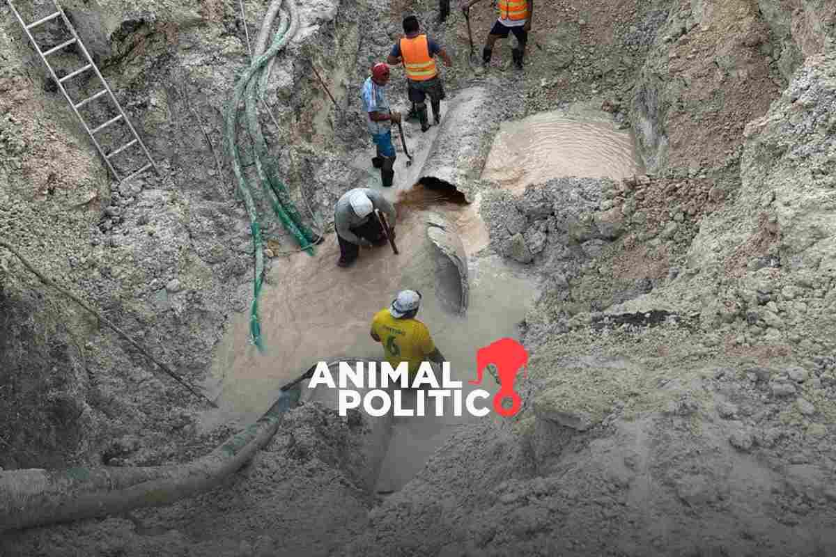 Obras del Tren Maya causan fractura en tuberías, habitantes de Chetumal se quedan sin agua