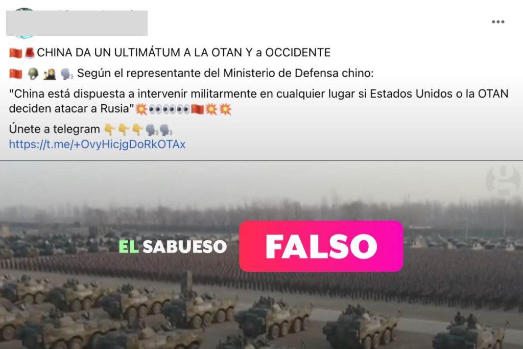 China no amenazó con una intervención militar si la OTAN ataca a Rusia