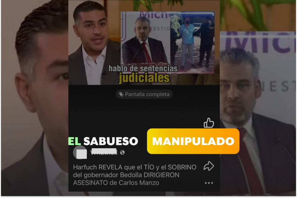 ¿García Harfuch afirmó que familiares del gobernador Ramírez Bedolla dirigieron el asesinato de Carlos Manzo? No, el video se modificó con IA