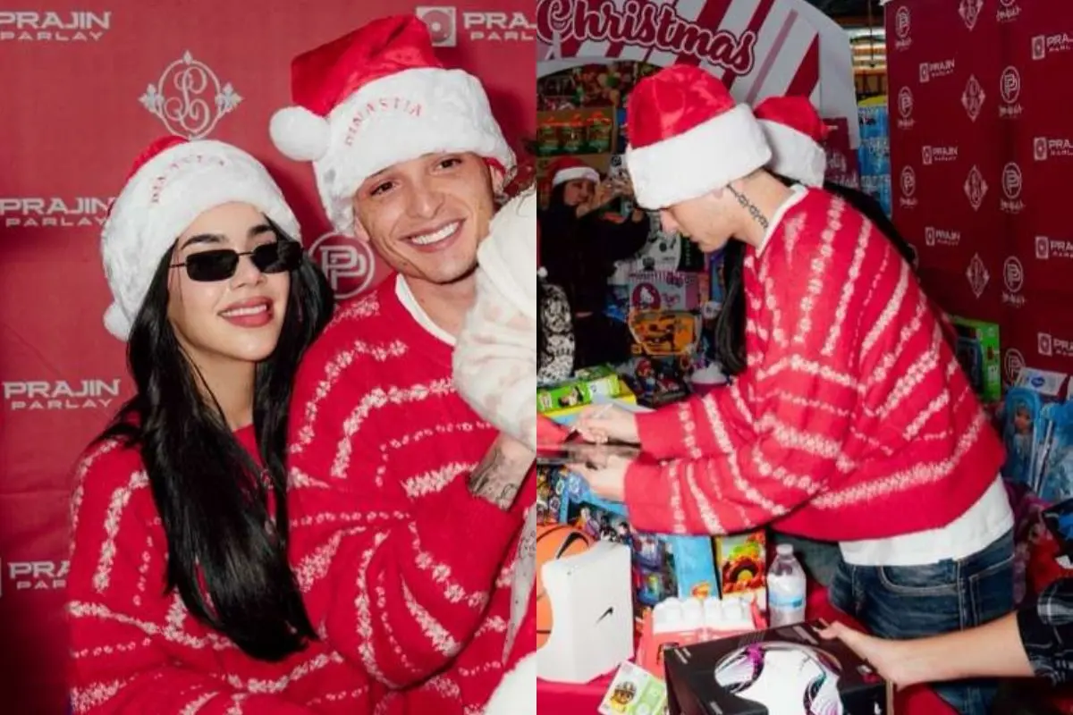 Kenia Os y Peso Pluma regalan juguetes en Los Ángeles