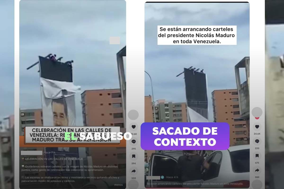 El video en el que retiran una lona de Nicolás Maduro en Venezuela es de 2024