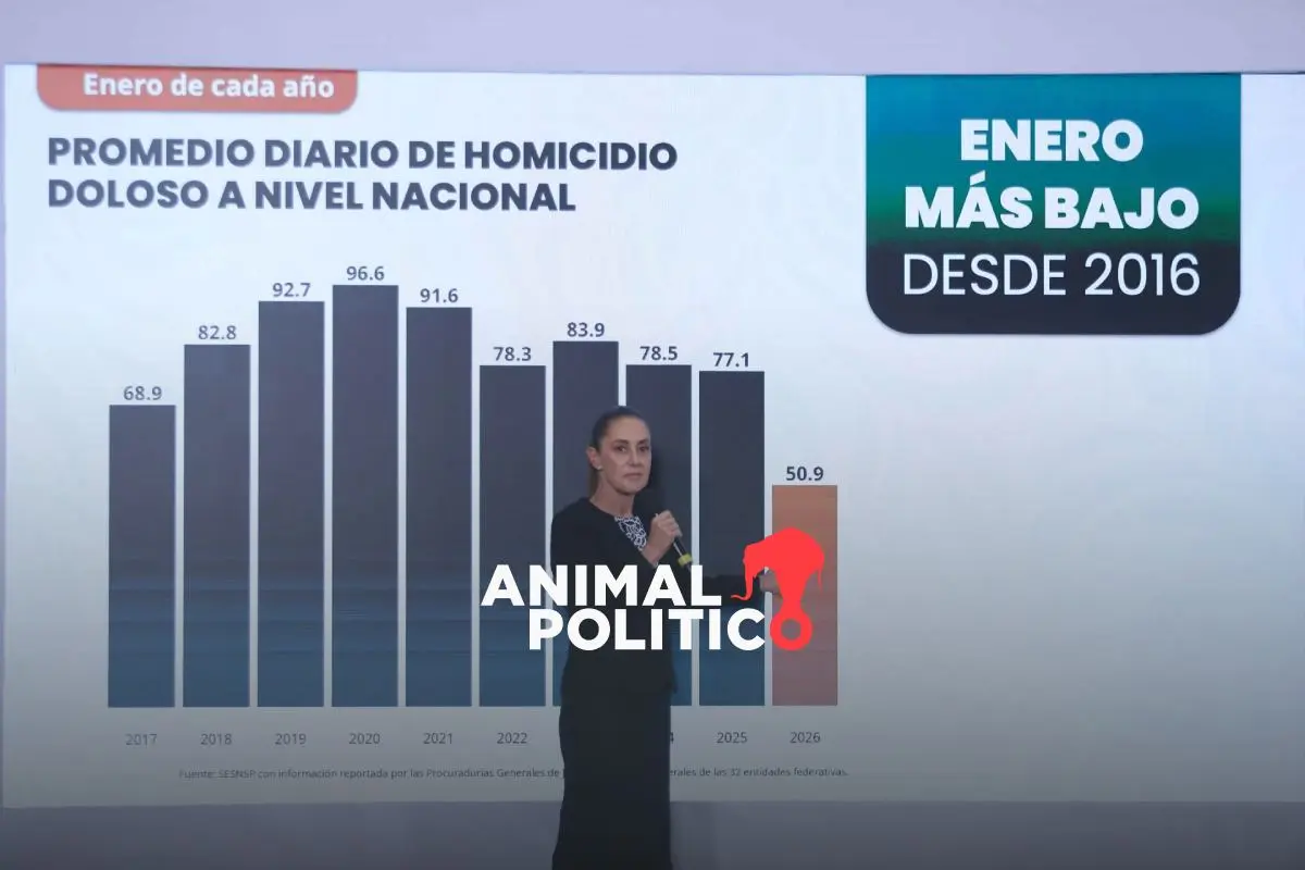Homicidios dolosos disminuyeron 42 % de septiembre de 2024 a enero de 2026, dice Gabinete de Seguridad