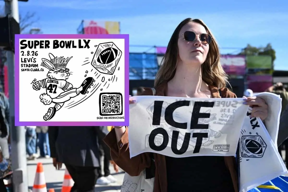 ¡Inspiradas en Bad Bunny! Activistas reparten toallas anti-ICE afuera del estadio del Super Bowl 2026